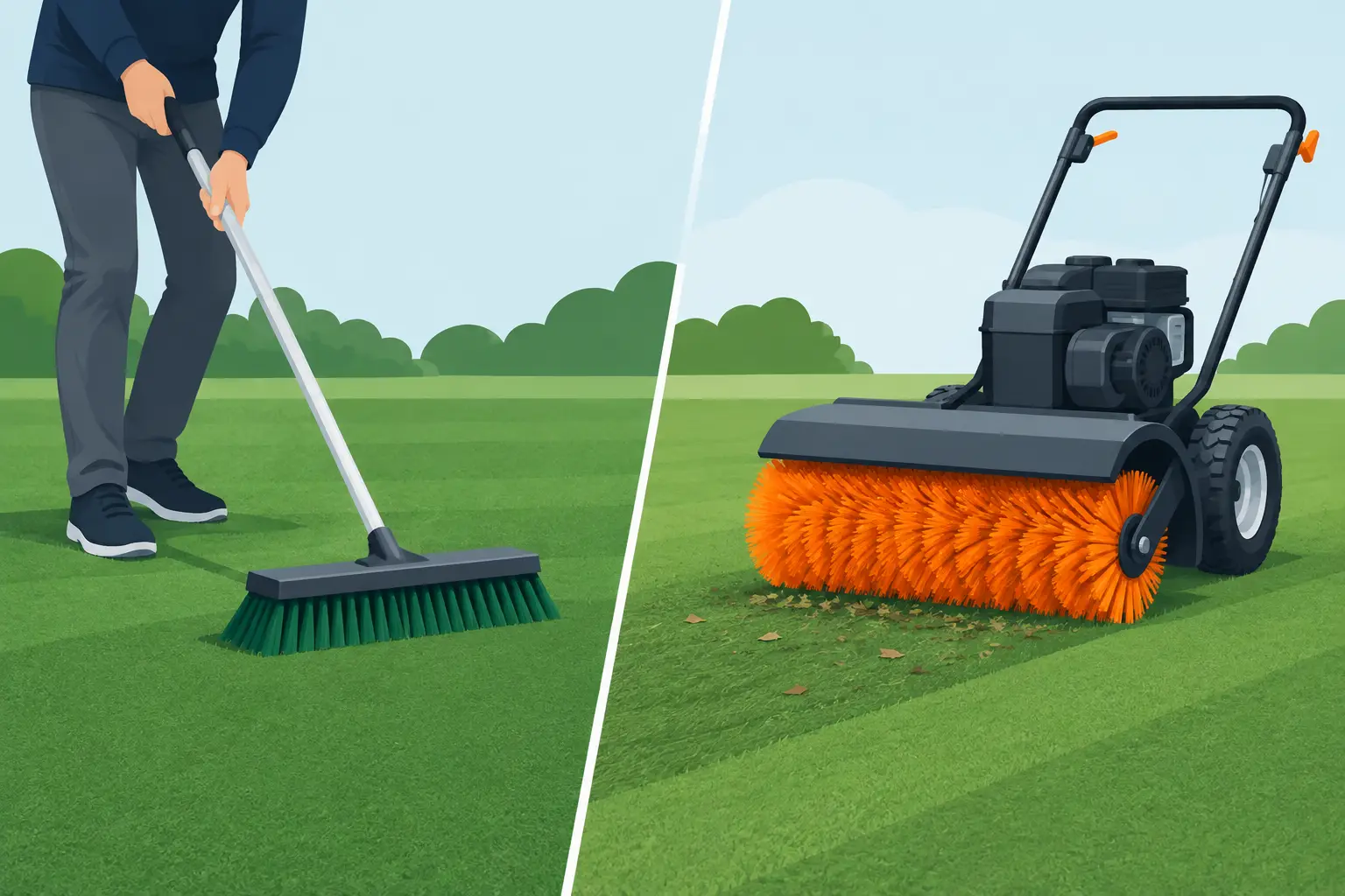 Manual Brushing vs Power Sweeping for Turf